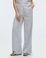 Pantalon en mélange lin à taille haute et jambe large