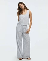 Pantalon en mélange lin à taille haute et jambe large