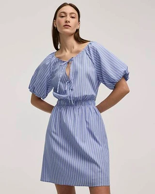 Short-Sleeve Fit-and-Flare Dress with Self-Tie Details at Neckline