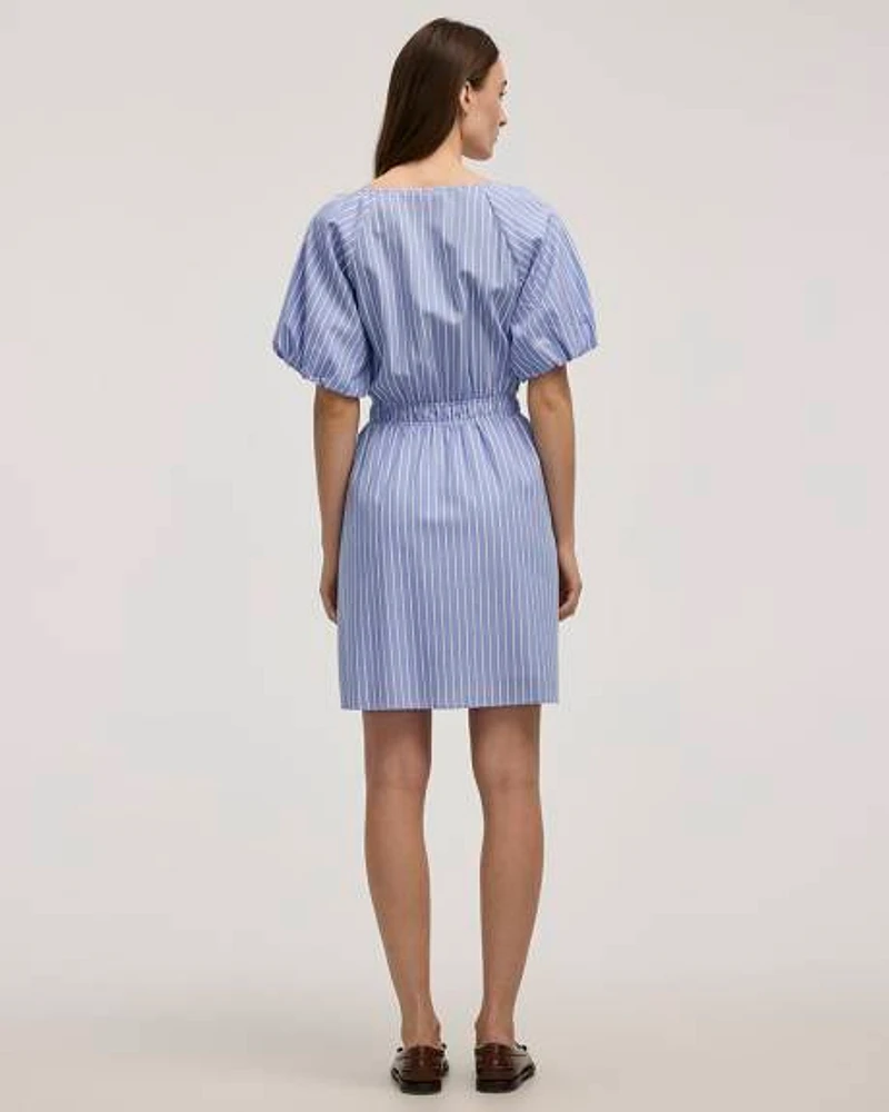 Short-Sleeve Fit-and-Flare Dress with Self-Tie Details at Neckline