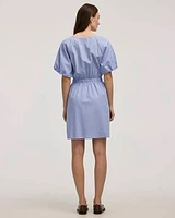 Short-Sleeve Fit-and-Flare Dress with Self-Tie Details at Neckline