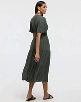 Short-Flutter-Sleeve V-Neck Tiered Midi Dress