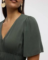 Short-Flutter-Sleeve V-Neck Tiered Midi Dress