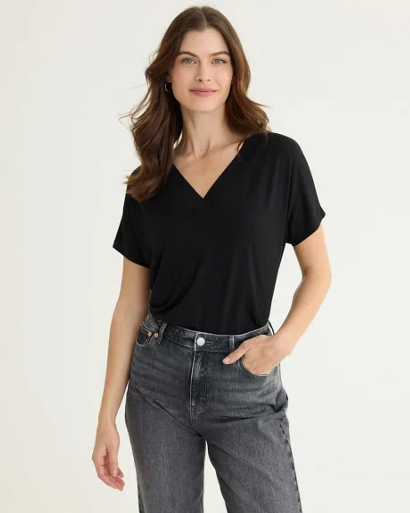 Extended-Sleeve V-Neck Top