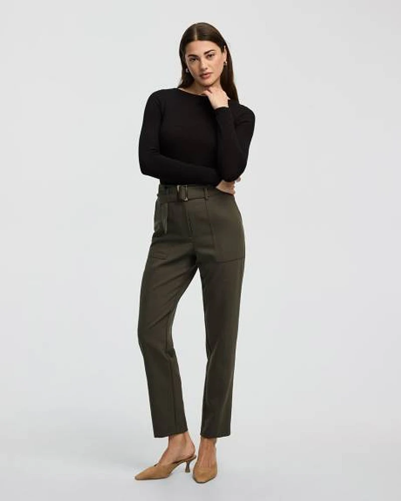 Tapered-Leg High-Rise Belted Pants