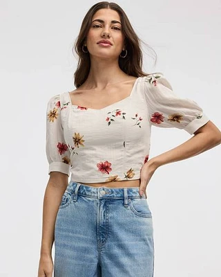 Haut bustier à manches courtes bouffantes et encolure en coeur