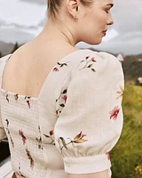 Short-Puffy-Sleeve Bustier Top with Sweetheart Neckline