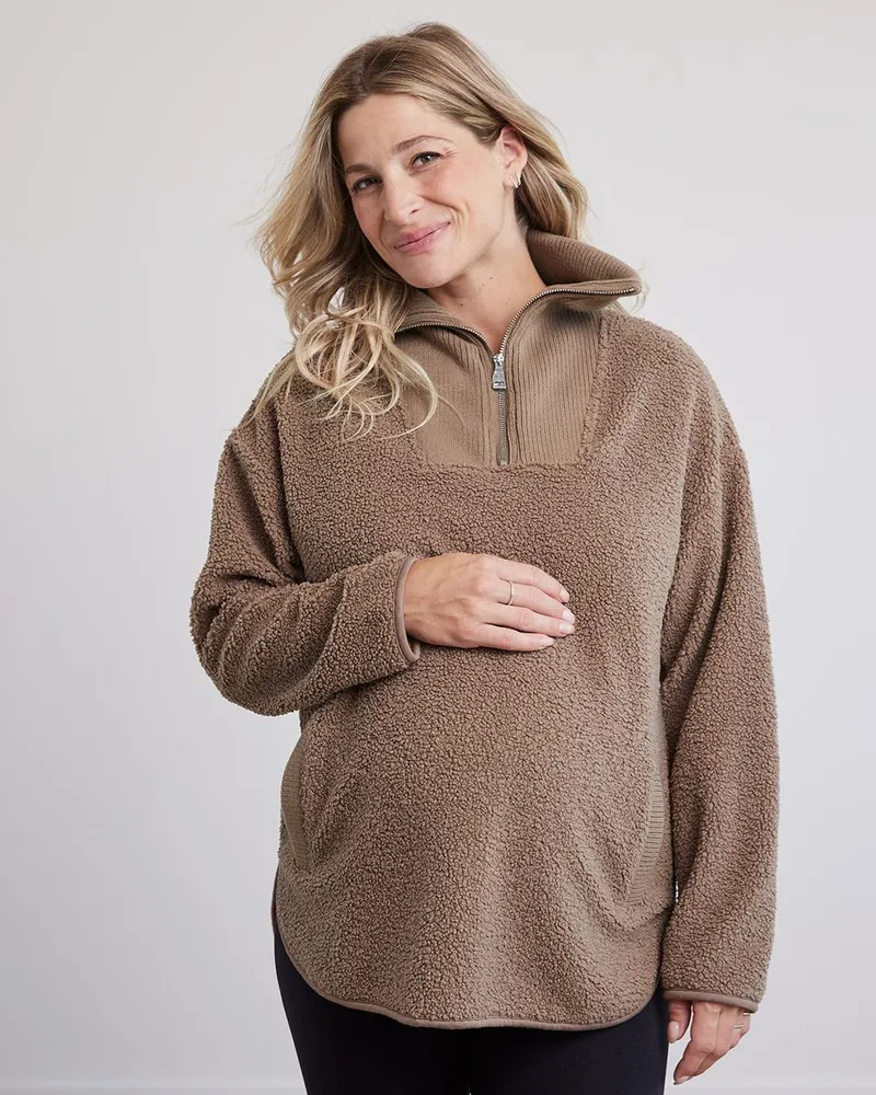 Reitmans High-Neck with Half-Zip Sherpa Pullover - Thyme Maternity