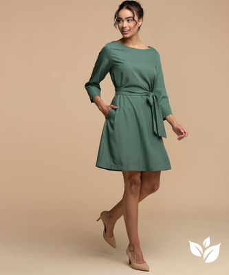 Eco-friendly Belted Boat Neck Dress | Rickis
