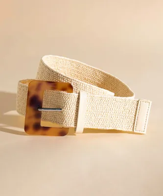 Straw Stretch Belt With Square Buckle | Rickis
