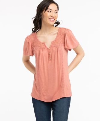 Lace Detail Flutter Sleeve Top | Rickis