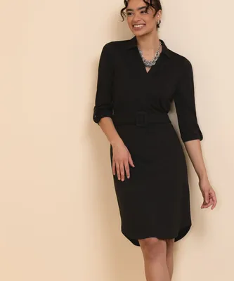 3/4 Sleeve Collared Dress With Belt | Rickis