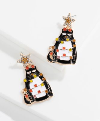 christmas cat earrings