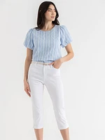 Dobby Stripe Puff Sleeve Top