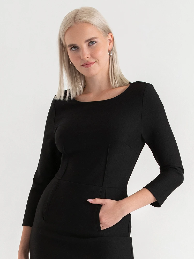 3/4 Sleeve A-Line Dress Luxe Ponte