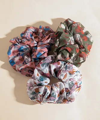 3-Pack Floral Scrunchies
