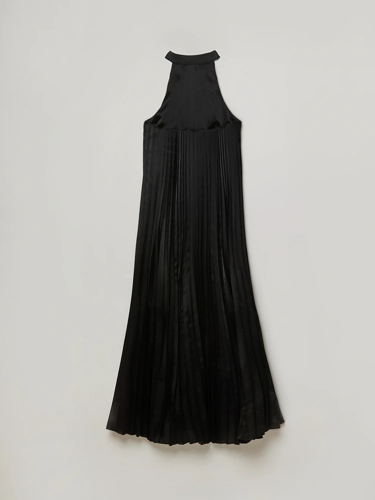 Backless Satin Halter Maxi Dress