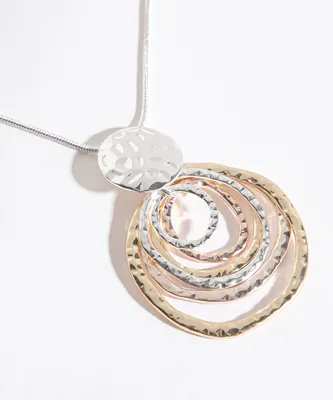 Long Snake Chain Necklace with Layered Circle Pendant