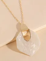 Long Gold Necklace with White Pendant