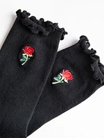 Rose Embroidered Crew Socks