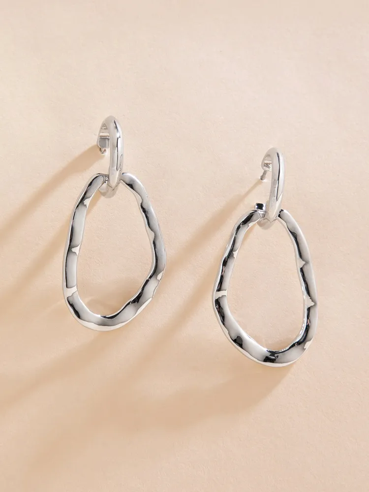 Silver Oval Drop Earrings