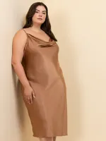 Strappy Cowl Neck Satin Dress