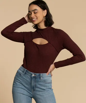 Cut-Out Neckline Mock Neck Top