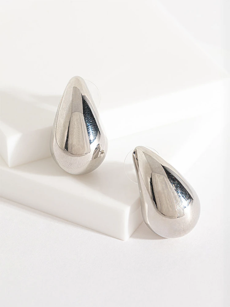 Silver Dome Teardrop Earrings