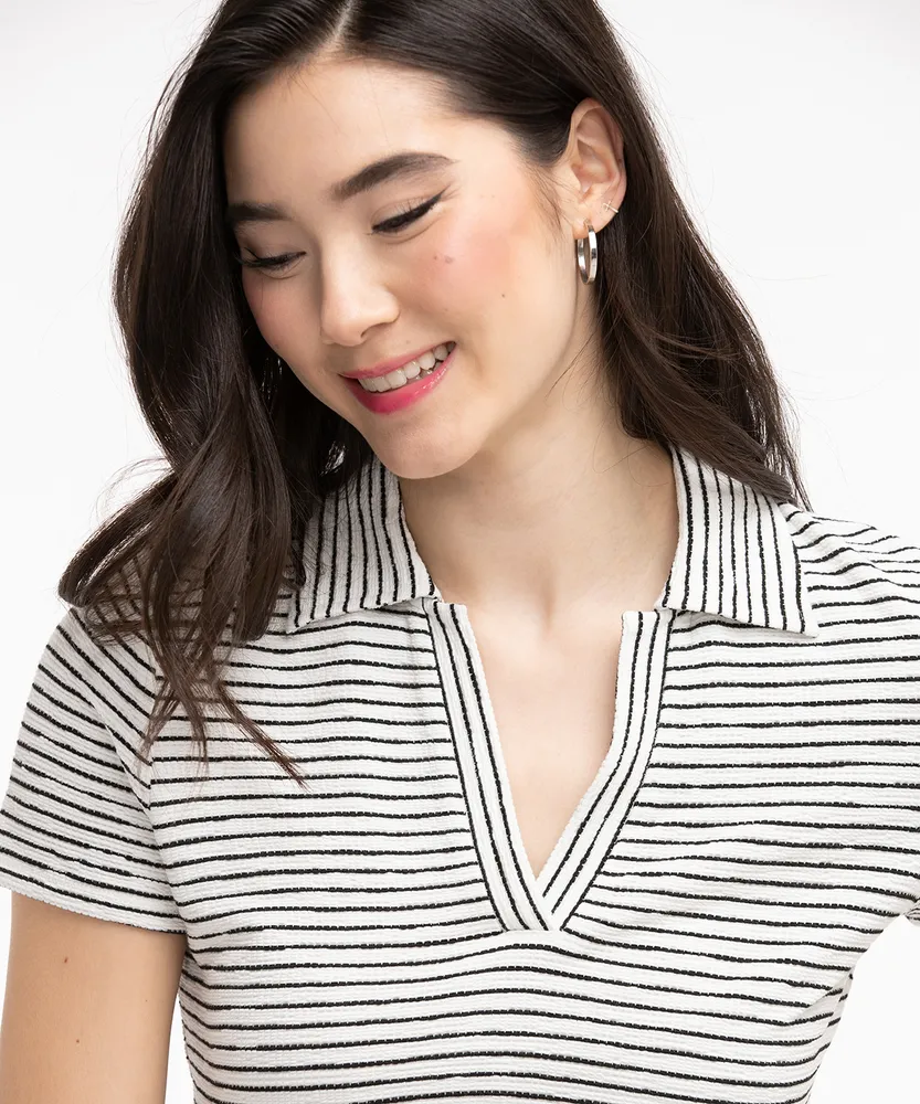 Textured Short Sleeve Polo Top