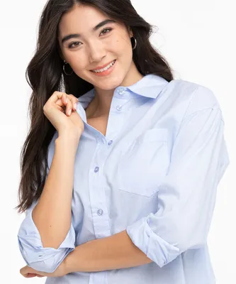 Blue Oversized Long Sleeve Collared Shirt