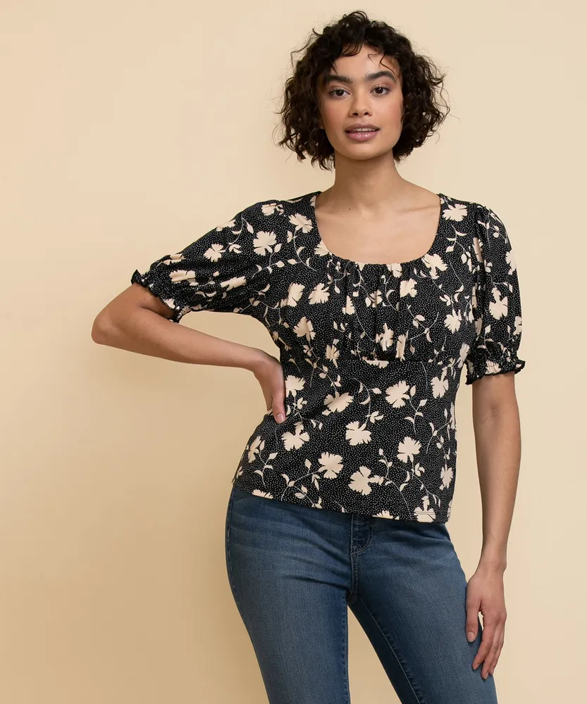 Empire Waist Top with Puff Sleeves