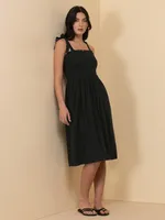 Smocked Linen Dress with Adjustable Straps