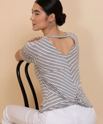 Short Sleeve V-Neck with Knot Back Detail