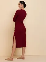 Long-Sleeved Ribbed Midi Dress