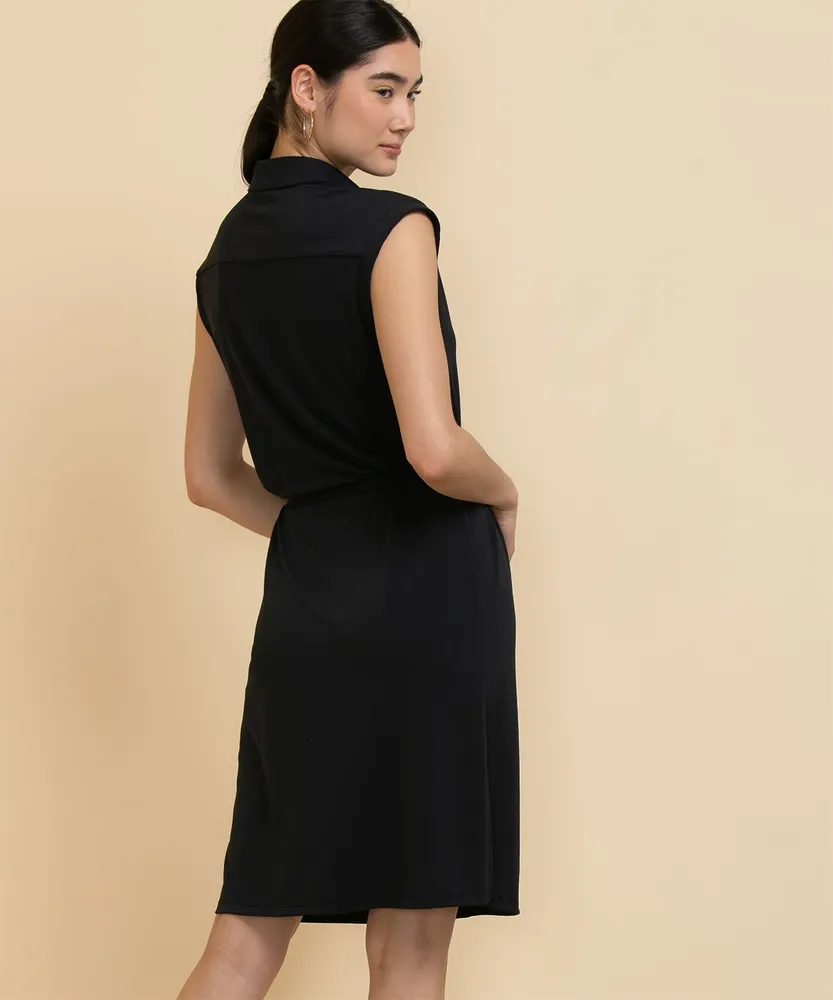 Collared Midi Dress with Tie Belt