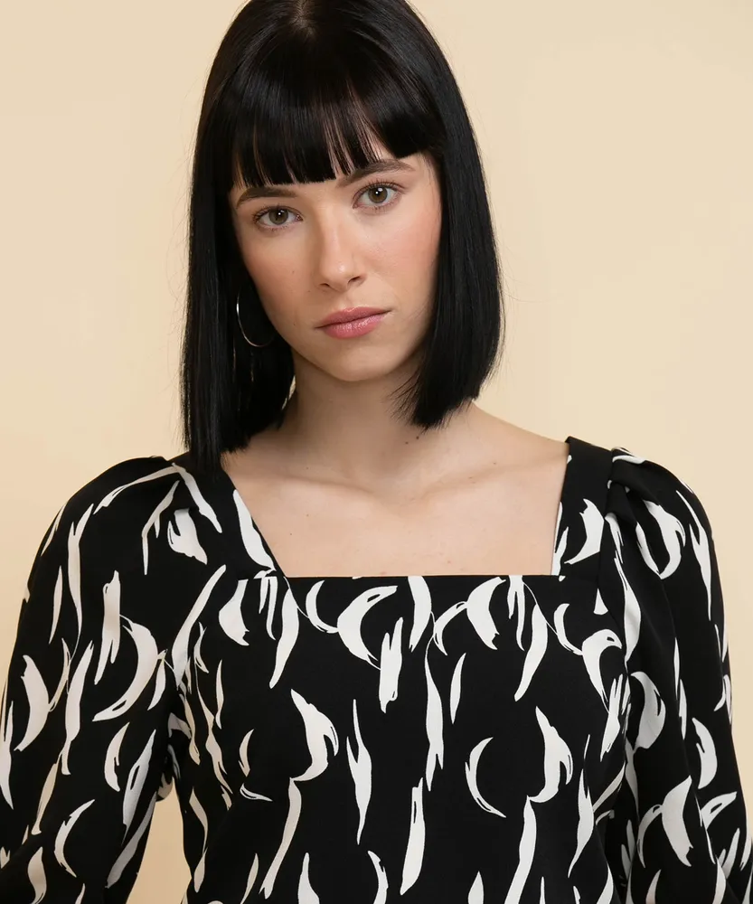 Puff-Sleeve Square Neck Blouse