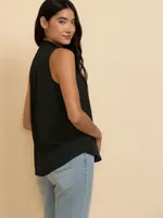 Sleeveless Tie-Neck Blouse