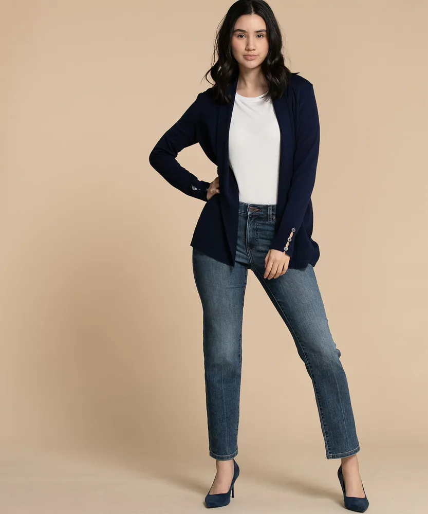 Navy Cardigan with Button Cuff Detail