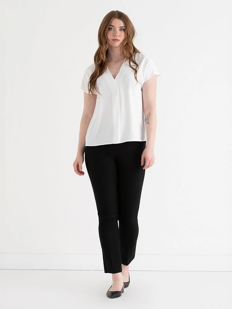 Short Sleeve Blouse with Center Pleat