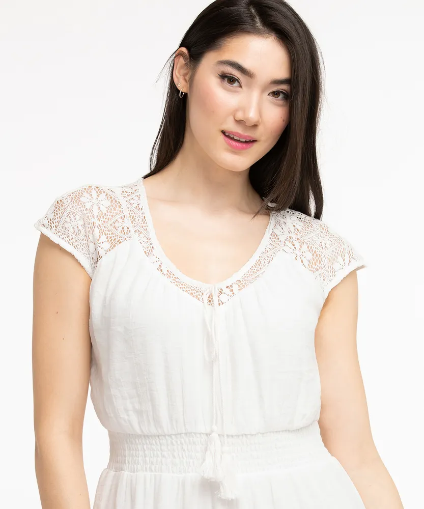 Lace Yoke V-Neck Dress