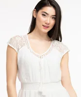 Lace Yoke V-Neck Dress