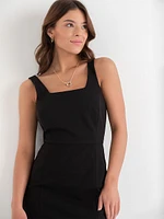 Ponte Square Neck Dress with Slit