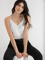 Sadie Strappy V-Neck Tank with Button