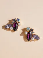 14K Gold Cluster Crystal Stud Earrings