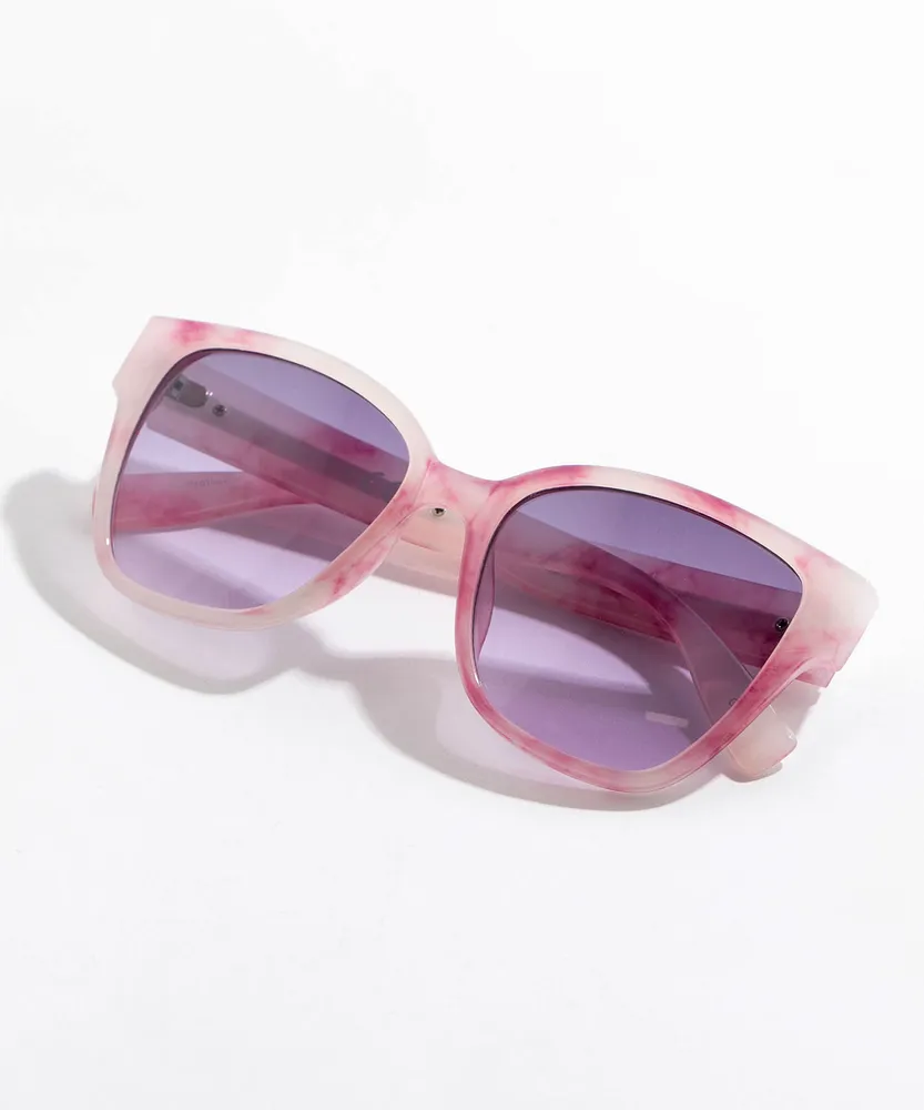 Pink Sunglasses with Square Marbled Frames