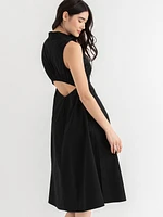 Sleeveless Midi Shirtdress with Back Cutout Luxe Poplin