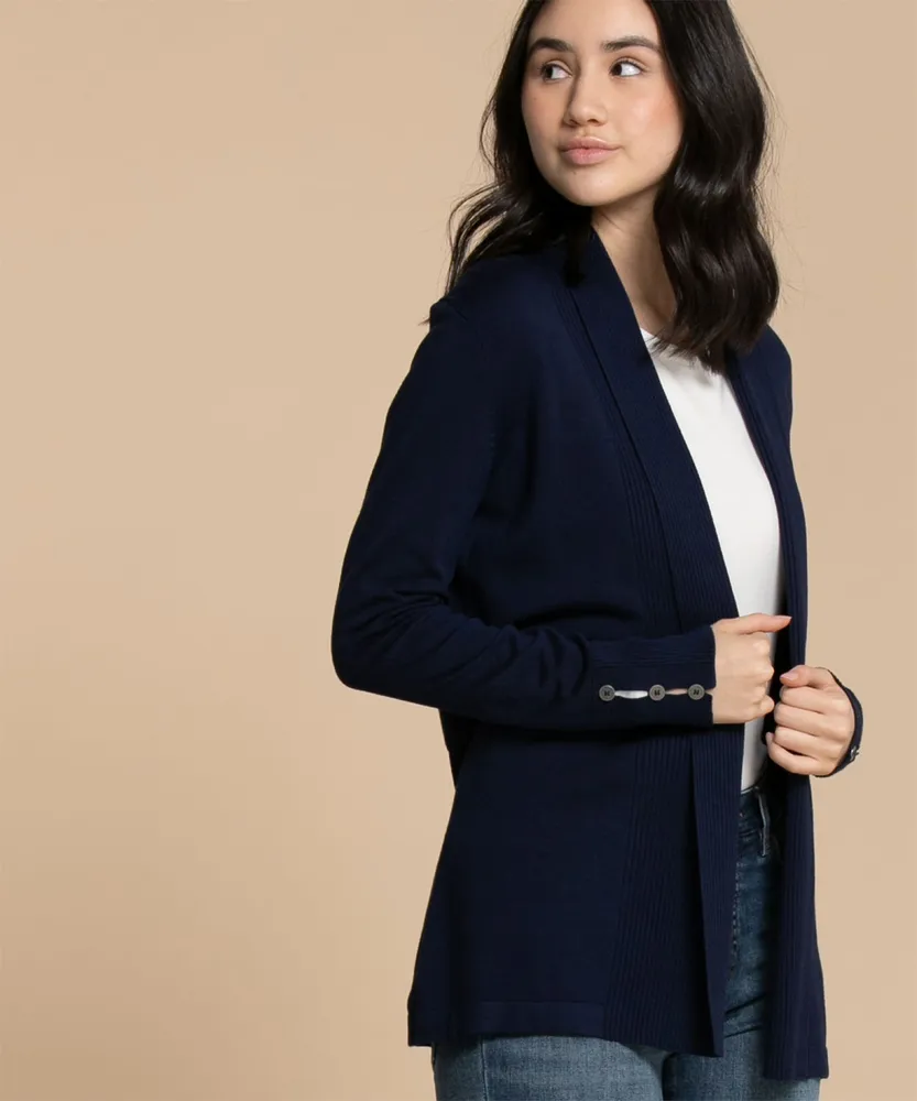 Navy Cardigan with Button Cuff Detail