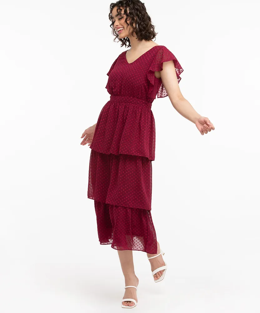 Tiered Flutter Sleeve Dress