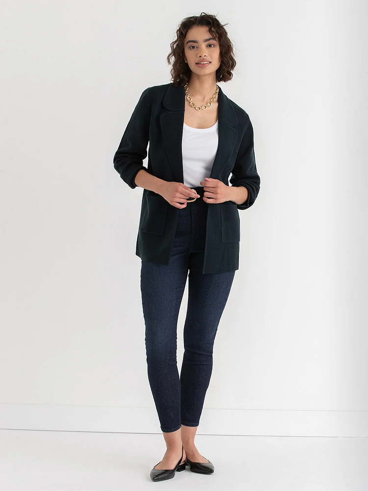 Notched Lapel Blazer Sweater