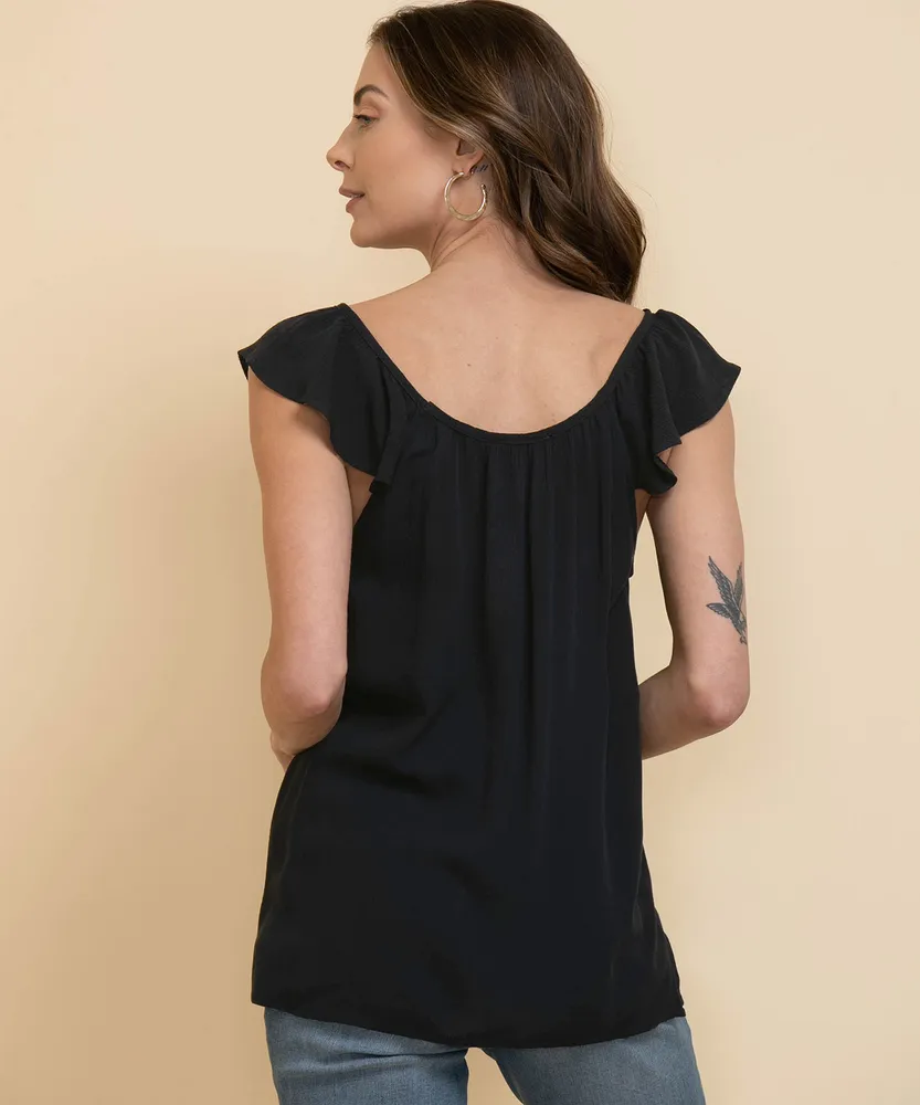 Scoop Neck Blouse with Flutter Shoulders